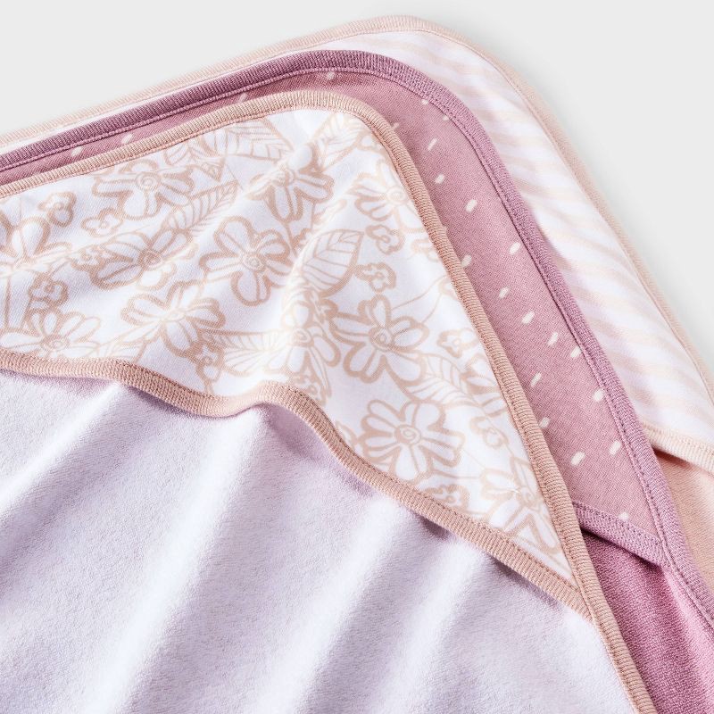 slide 2 of 2, Baby 3pk Hooded Towel - Cloud Island™ Pink: Extra Lightweight Cotton-Polyester Blend, Botanical Floral Design, 30"x30", 3 ct