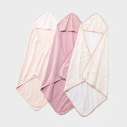 Baby 3pk Hooded Towel - Cloud Island™ Pink: Extra Lightweight Cotton-Polyester Blend, Botanical Floral Design, 30"x30"