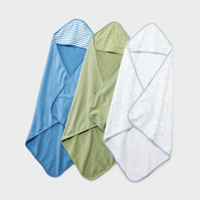 slide 1 of 2, Baby 3pk Hooded Towel - Cloud Island™ Green: Cotton Polyester Blend, Star Pattern, 30"x30", 3 ct