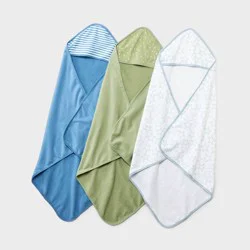 Baby 3pk Hooded Towel - Cloud Island™ Green: Cotton Polyester Blend, Star Pattern, 30"x30"