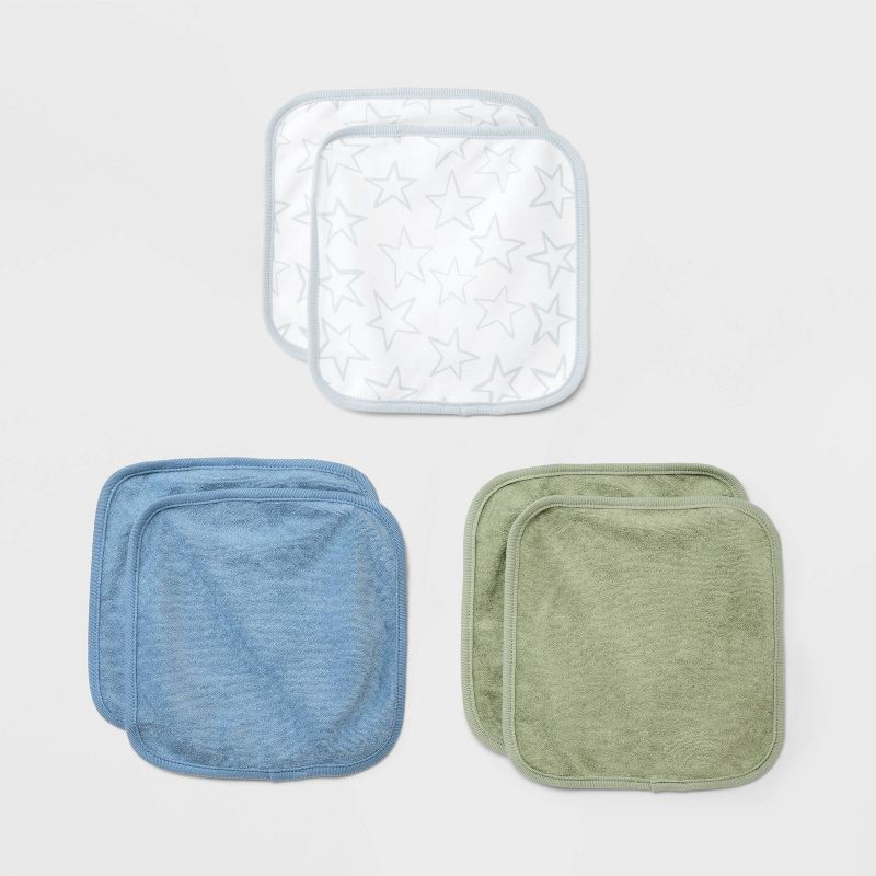 slide 1 of 2, Baby 6pk Washcloth Set - Cloud Island™ Olive Green: Cotton & Polyester, Star Pattern, 9"x9", 6 ct