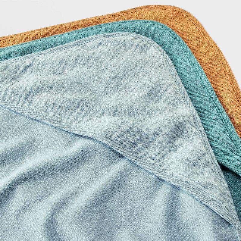 slide 2 of 2, Baby 3pk Muslin Hooded Towel - Cloud Island™ Bronze: Extra Lightweight Cotton, French Terry, 30"x30", 3 ct