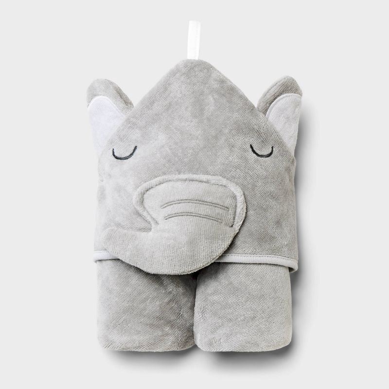 slide 2 of 3, Baby Hooded Towel - Cloud Island™ Gray: Cotton Terry, Elephant Pattern, 30"x30", 1 ct