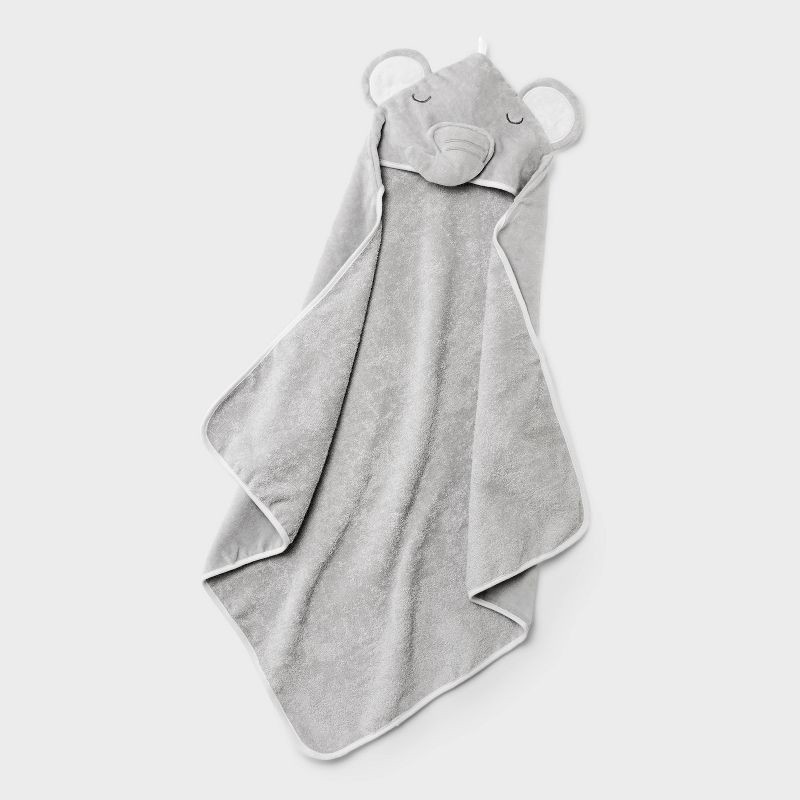 slide 1 of 3, Baby Hooded Towel - Cloud Island™ Gray: Cotton Terry, Elephant Pattern, 30"x30", 1 ct