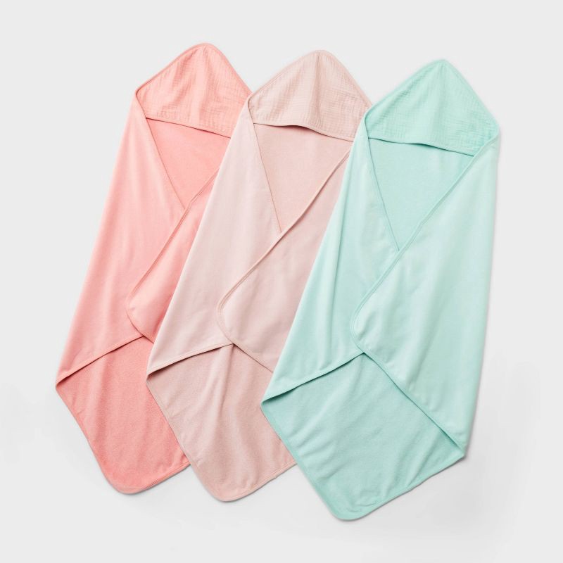 slide 1 of 2, Baby 3pk Muslin Hooded Towel - Cloud Island™ Pink: Cotton French Terry, Extra Lightweight, 3 ct