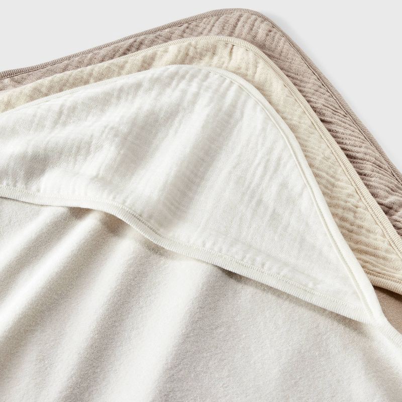 slide 2 of 2, Baby 3pk Muslin Hooded Towel - Cloud Island™ Khaki: Extra Lightweight Cotton Blend, Machine Washable, 30"x30", 3 ct
