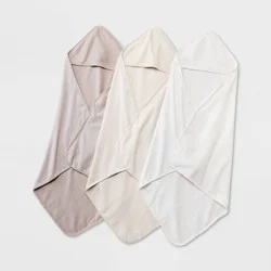 Baby 3pk Muslin Hooded Towel - Cloud Island™ Khaki: Extra Lightweight Cotton Blend, Machine Washable, 30"x30"