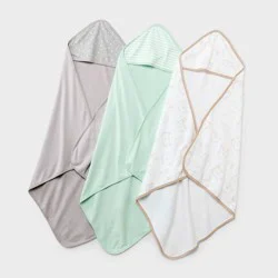 Baby 3pk Hooded Towel - Cloud Island™ Gray: Cotton Polyester Blend, Animal Icon Pattern, 30"x30"