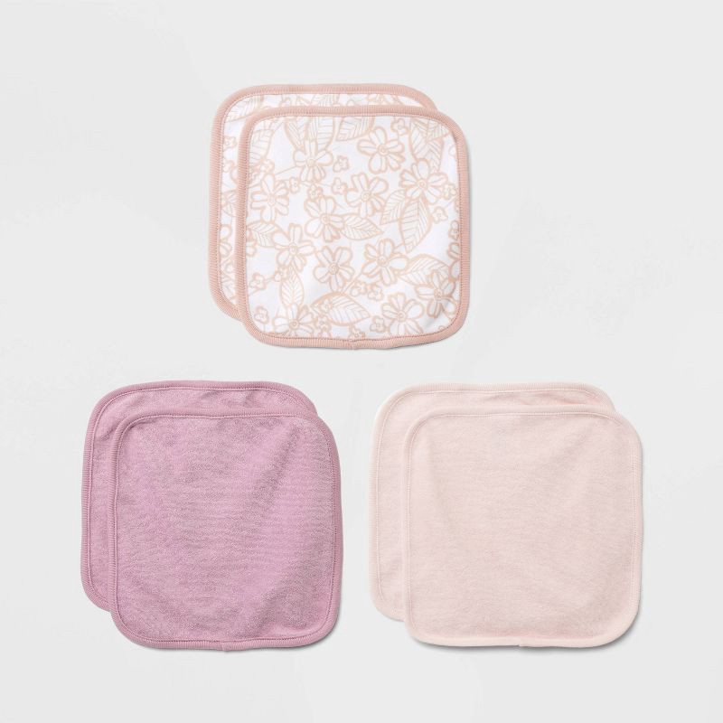 slide 1 of 2, Baby 6pk Washcloth Set - Cloud Island™ Pink: Extra Lightweight Cotton-Polyester, Botanical Floral Pattern, 9"x9", 6 ct