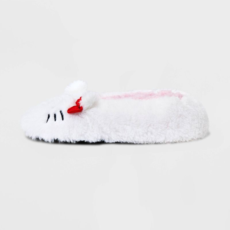 slide 2 of 4, Women's Faux plush Hello Kitty Slipper Socks with Grippers - White M/L: Cozy Lined, Cushioned Sole, Knit, Machine Washable, 1 ct