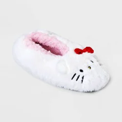 Women's Faux plush Hello Kitty Slipper Socks with Grippers - White M/L: Cozy Lined, Cushioned Sole, Knit, Machine Washable