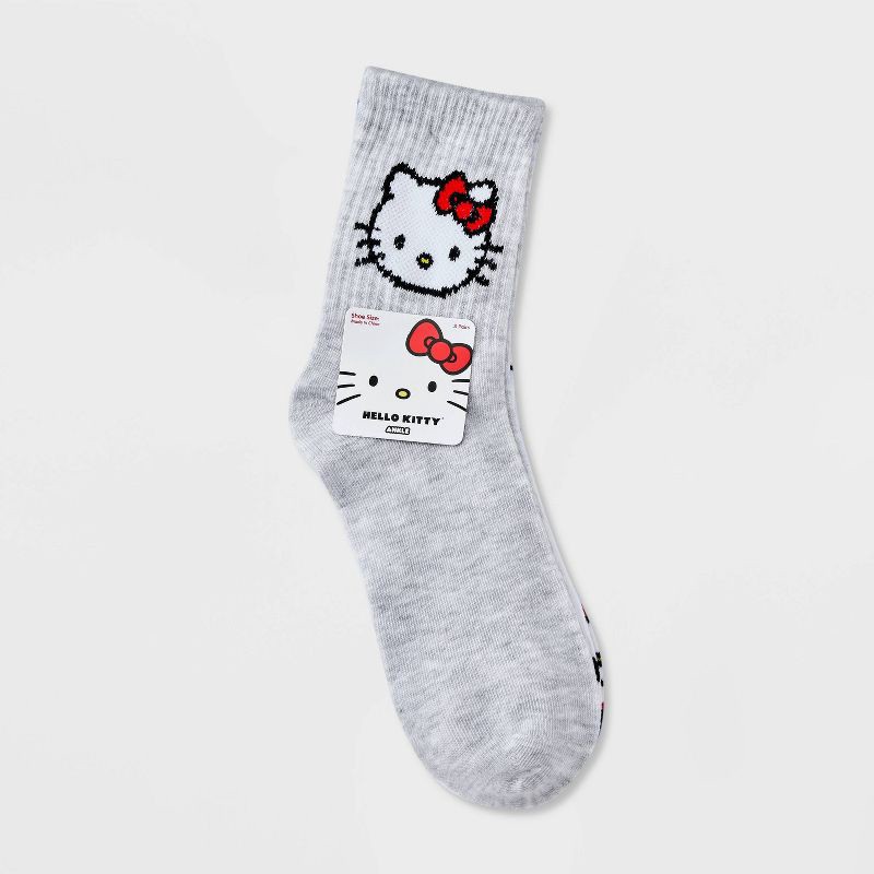 slide 2 of 3, Women's Hello Kitty 3pk Mid Crew Socks - Red/White/Black 4-10: Polyester Spandex Knit, Rib Cuffs, 3 ct