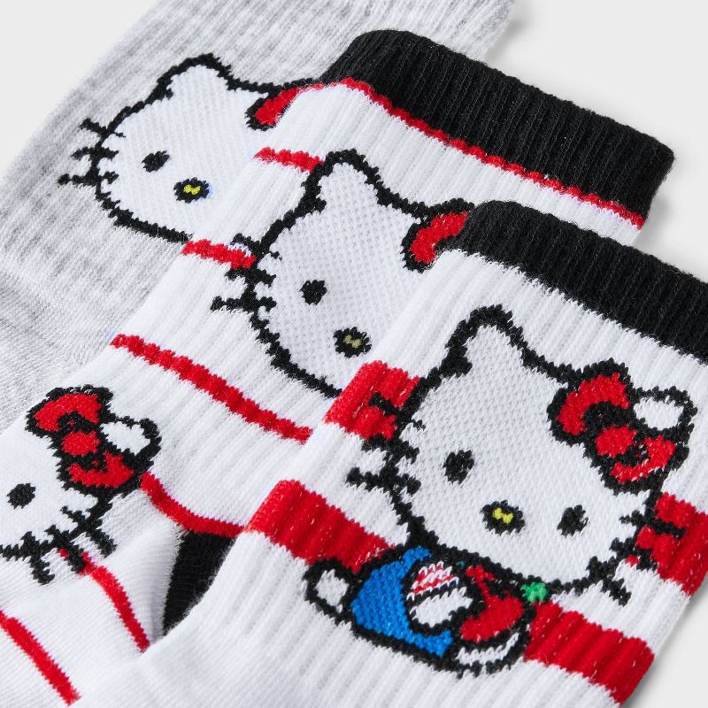 slide 3 of 3, Women's Hello Kitty 3pk Mid Crew Socks - Red/White/Black 4-10: Polyester Spandex Knit, Rib Cuffs, 3 ct