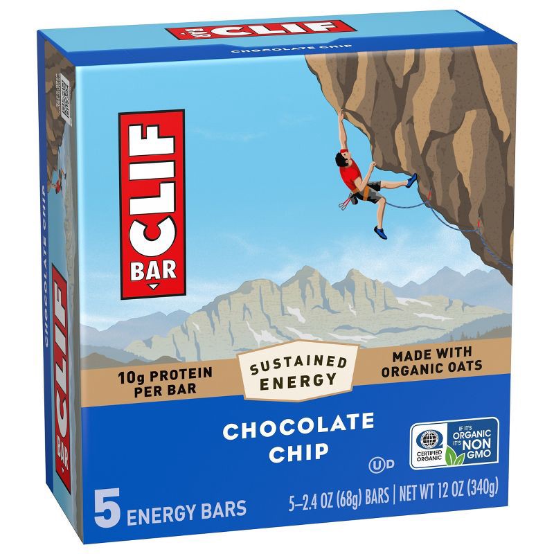 slide 8 of 14, CLIF Bar Chocolate Chip Granola Plant-Based Soy Protein Bar Made with Organic Oats - 10g Protein - 12oz/5ct, 10 gram, 12 oz, 5 ct