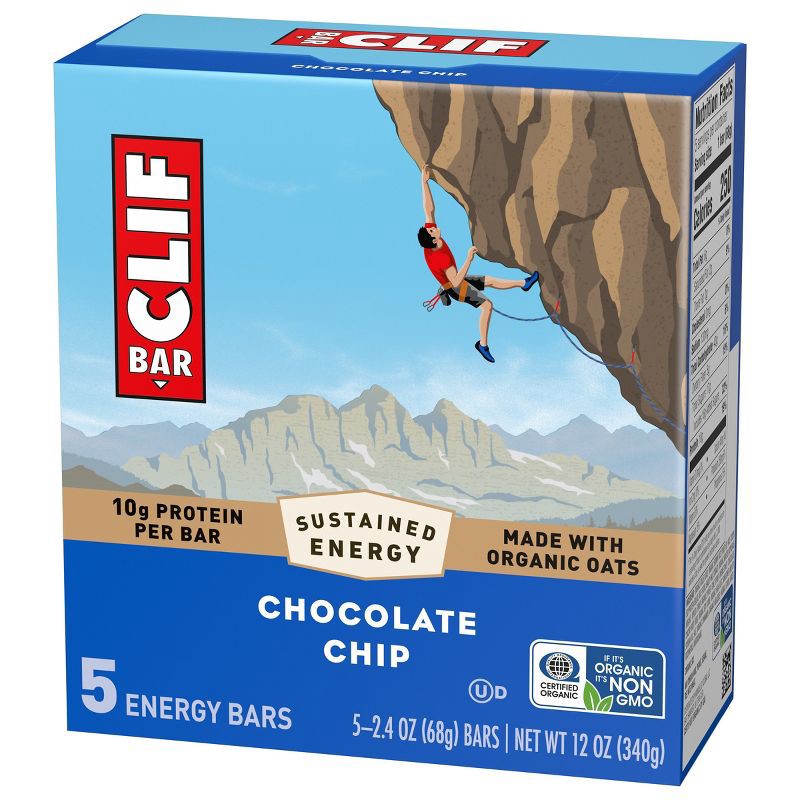 slide 9 of 14, CLIF Bar Chocolate Chip Granola Plant-Based Soy Protein Bar Made with Organic Oats - 10g Protein - 12oz/5ct, 10 gram, 12 oz, 5 ct