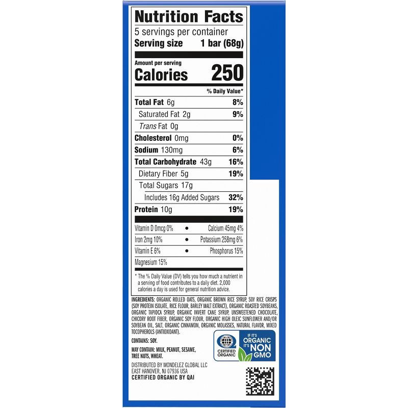slide 11 of 14, CLIF Bar Chocolate Chip Granola Plant-Based Soy Protein Bar Made with Organic Oats - 10g Protein - 12oz/5ct, 10 gram, 12 oz, 5 ct
