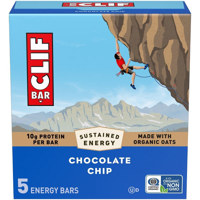 slide 1 of 14, CLIF Bar Chocolate Chip Granola Plant-Based Soy Protein Bar Made with Organic Oats - 10g Protein - 12oz/5ct, 10 gram, 12 oz, 5 ct