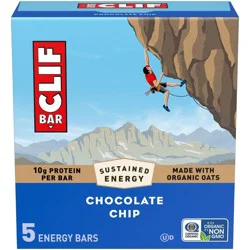 CLIF Bar Chocolate Chip Granola Plant-Based Soy Protein Bar Made with Organic Oats - 10g Protein - 12oz/5ct