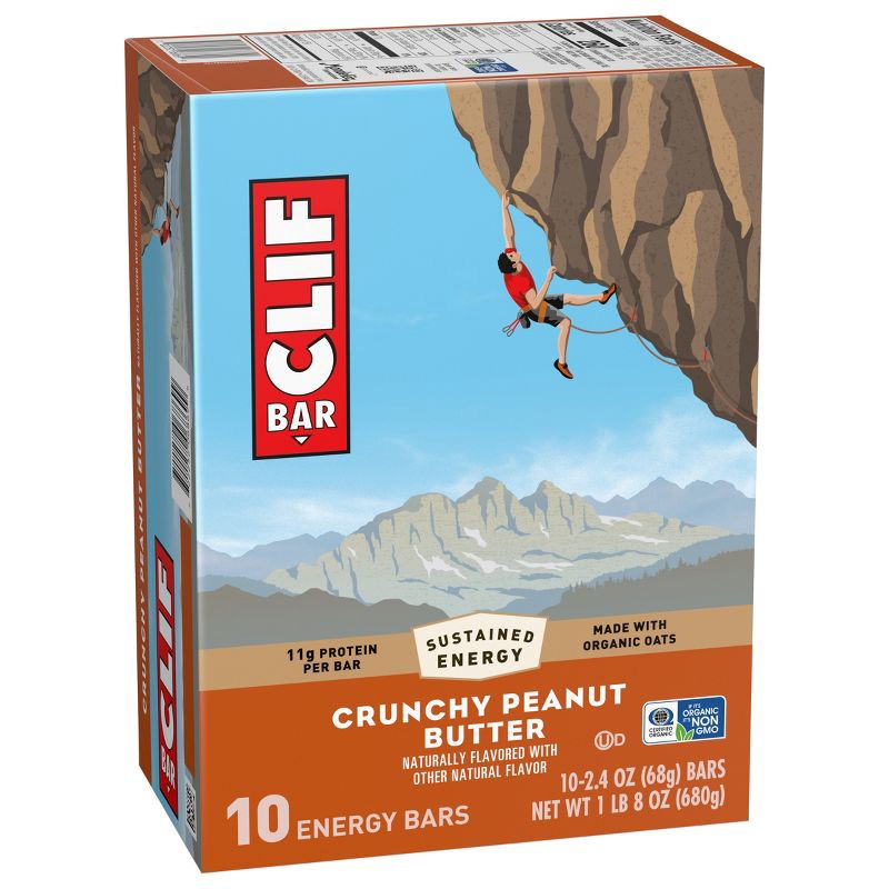 slide 8 of 17, CLIF Bar Crunchy Peanut Butter Granola Plant-Based Soy Protein Bar Made with Organic Oats - 11g Protein - 24oz/10ct, 11 gram, 24 oz, 10 ct
