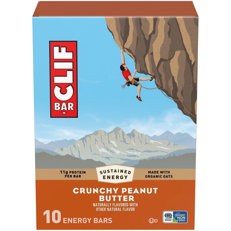 slide 1 of 17, CLIF Bar Crunchy Peanut Butter Granola Plant-Based Soy Protein Bar Made with Organic Oats - 11g Protein - 24oz/10ct, 11 gram, 24 oz, 10 ct