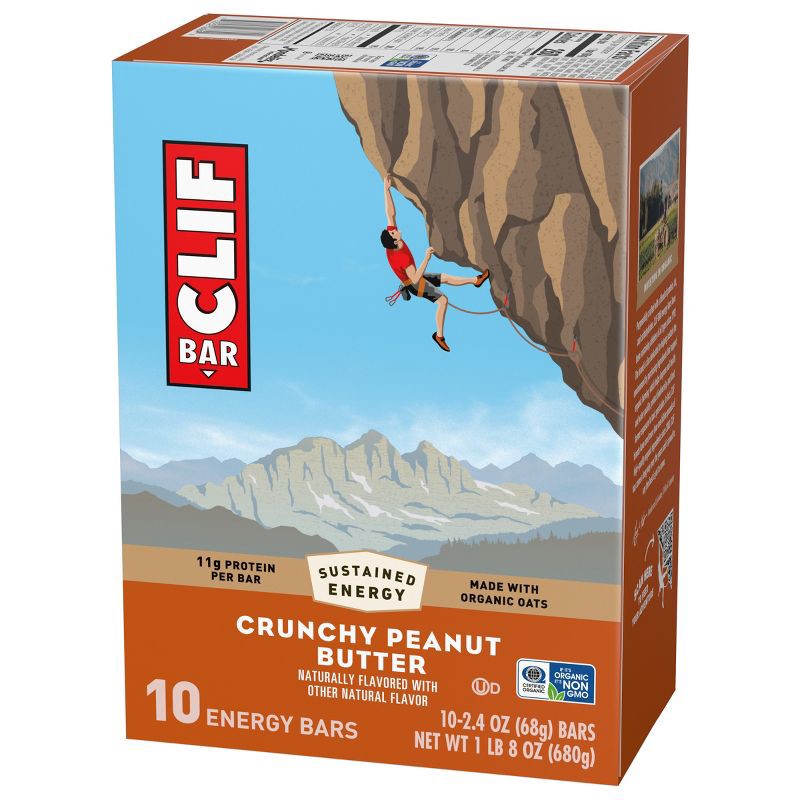 slide 9 of 17, CLIF Bar Crunchy Peanut Butter Granola Plant-Based Soy Protein Bar Made with Organic Oats - 11g Protein - 24oz/10ct, 11 gram, 24 oz, 10 ct