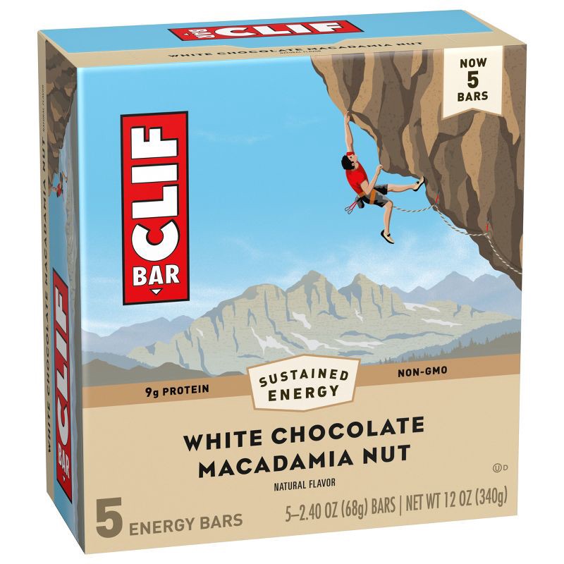 slide 5 of 14, CLIF Bar White Chocolate Macadamia Nut Granola Plant-Based Soy Protein Bar Made with Organic Oats - 9g Protein - 12oz/5ct, 9 gram, 12 oz, 5 ct