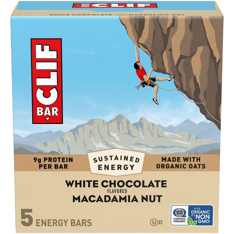 slide 1 of 14, CLIF Bar White Chocolate Macadamia Nut Granola Plant-Based Soy Protein Bar Made with Organic Oats - 9g Protein - 12oz/5ct, 9 gram, 12 oz, 5 ct