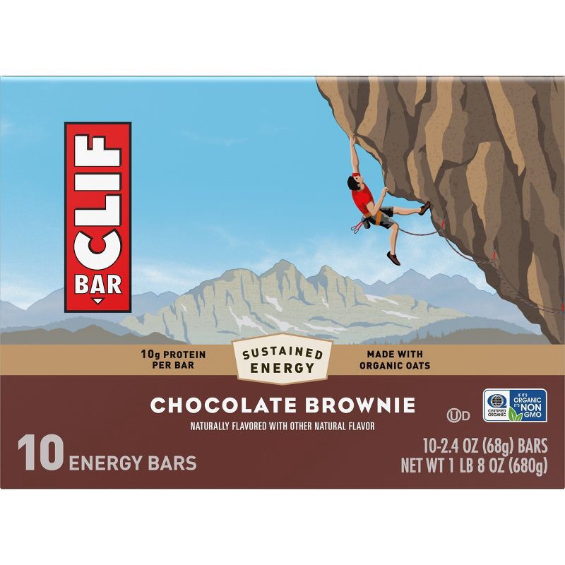 slide 2 of 15, CLIF Bar Chocolate Brownie Granola Plant-Based Soy Protein Bar Made with Organic Oats - 10g Protein - 24oz/10ct, 10 gram, 24 oz, 10 ct