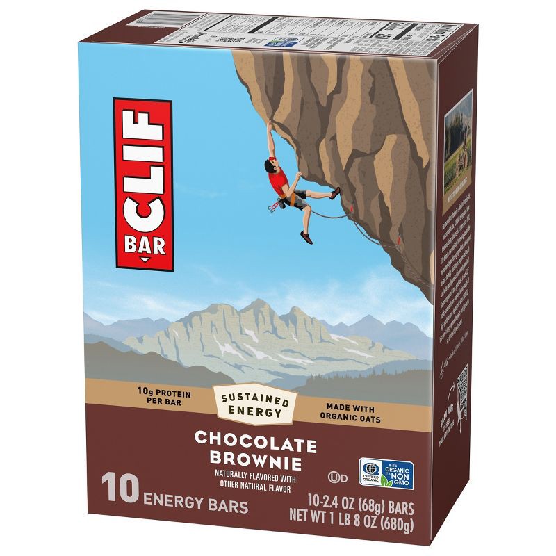 slide 8 of 15, CLIF Bar Chocolate Brownie Granola Plant-Based Soy Protein Bar Made with Organic Oats - 10g Protein - 24oz/10ct, 10 gram, 24 oz, 10 ct