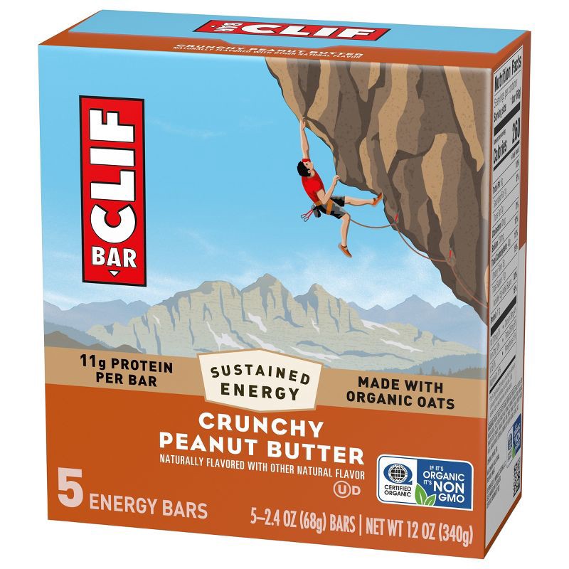 slide 10 of 15, CLIF Bar Crunchy Peanut Butter Granola Plant-Based Soy Protein Bar Made with Organic Oats - 11g Protein - 12oz/5ct, 11 gram, 12 oz, 5 ct