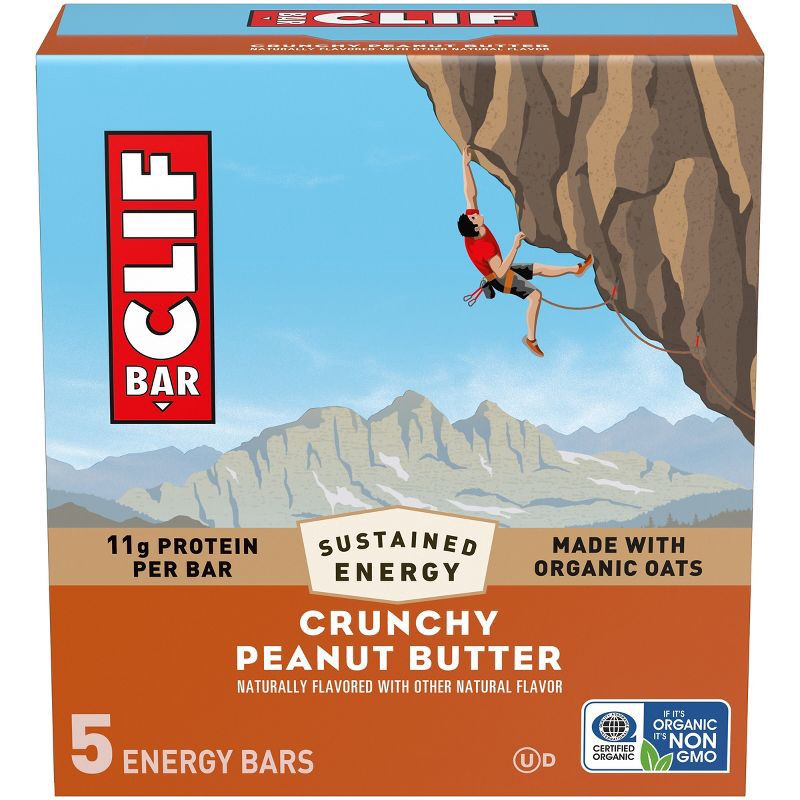 slide 1 of 15, CLIF Bar Crunchy Peanut Butter Granola Plant-Based Soy Protein Bar Made with Organic Oats - 11g Protein - 12oz/5ct, 11 gram, 12 oz, 5 ct
