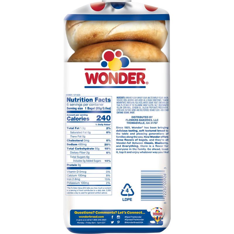 slide 13 of 14, Wonder Classic Bagels - 18oz, 18 oz