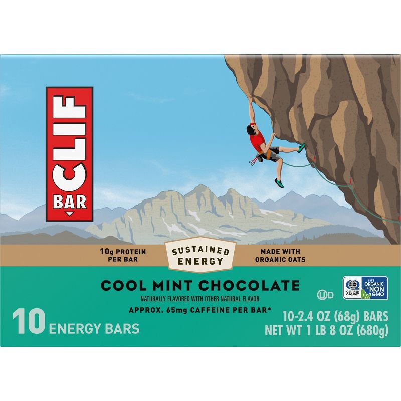 slide 2 of 15, CLIF Bar Cool Mint Chocolate Granola Plant-Based Soy Protein Bar Made with Organic Oats - 10g Protein - 24oz/10ct, 10 gram, 24 oz, 10 ct