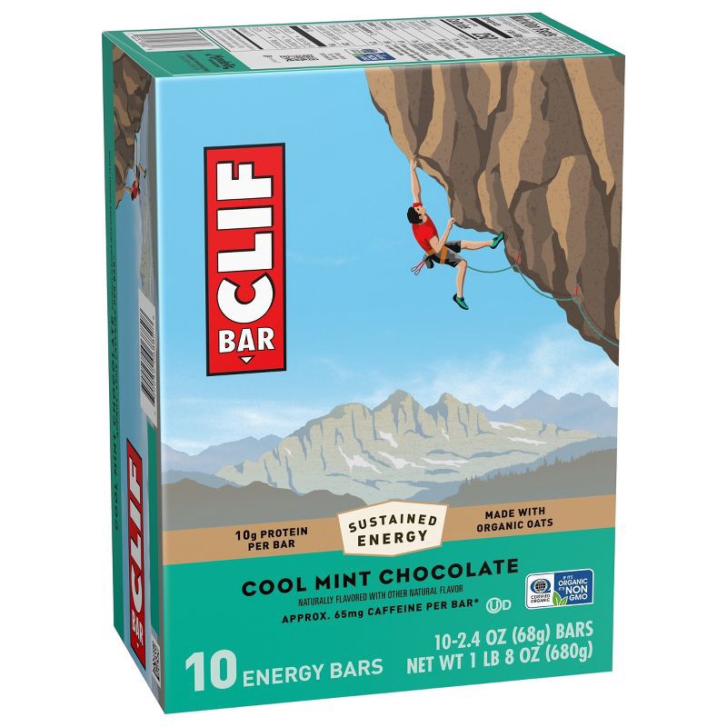 slide 7 of 15, CLIF Bar Cool Mint Chocolate Granola Plant-Based Soy Protein Bar Made with Organic Oats - 10g Protein - 24oz/10ct, 10 gram, 24 oz, 10 ct