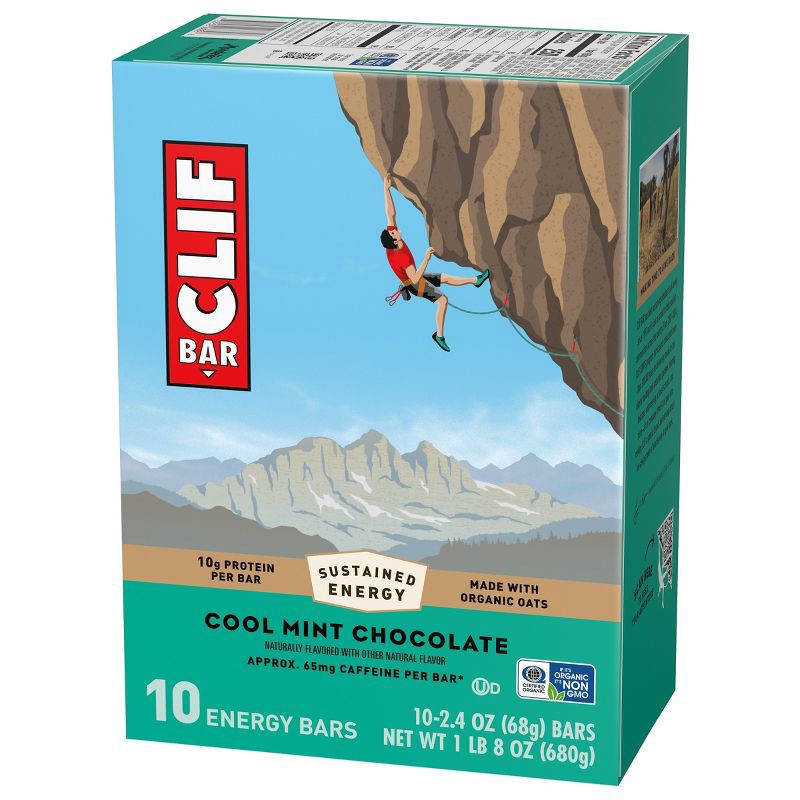slide 8 of 15, CLIF Bar Cool Mint Chocolate Granola Plant-Based Soy Protein Bar Made with Organic Oats - 10g Protein - 24oz/10ct, 10 gram, 24 oz, 10 ct