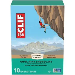 CLIF Bar Cool Mint Chocolate Granola Plant-Based Soy Protein Bar Made with Organic Oats - 10g Protein - 24oz/10ct