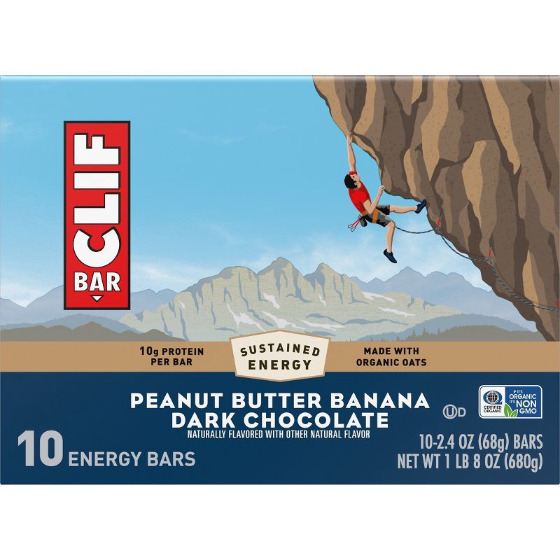 slide 2 of 14, CLIF Bar Peanut Butter Banana with Dark Chocolate Granola Plant-Based Soy Protein Bar Made with Organic Oats - 10g Protein - 24oz/10ct, 10 gram, 24 oz, 10 ct