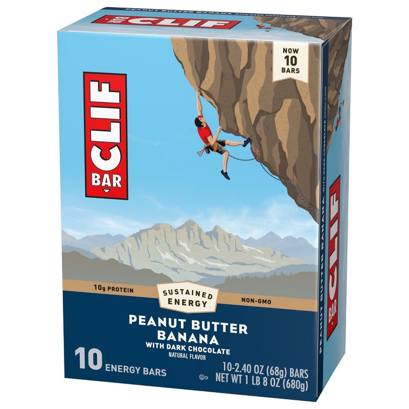 slide 5 of 14, CLIF Bar Peanut Butter Banana with Dark Chocolate Granola Plant-Based Soy Protein Bar Made with Organic Oats - 10g Protein - 24oz/10ct, 10 gram, 24 oz, 10 ct
