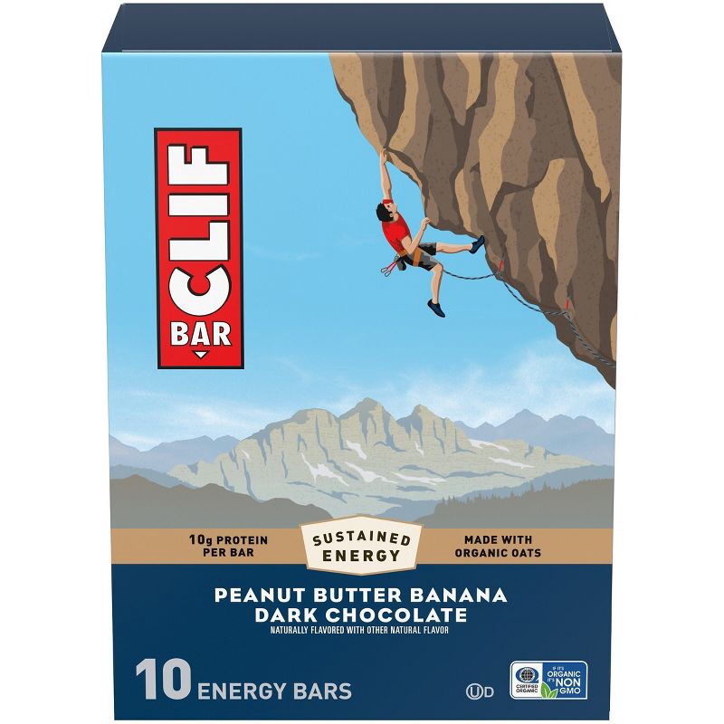 slide 1 of 14, CLIF Bar Peanut Butter Banana with Dark Chocolate Granola Plant-Based Soy Protein Bar Made with Organic Oats - 10g Protein - 24oz/10ct, 10 gram, 24 oz, 10 ct