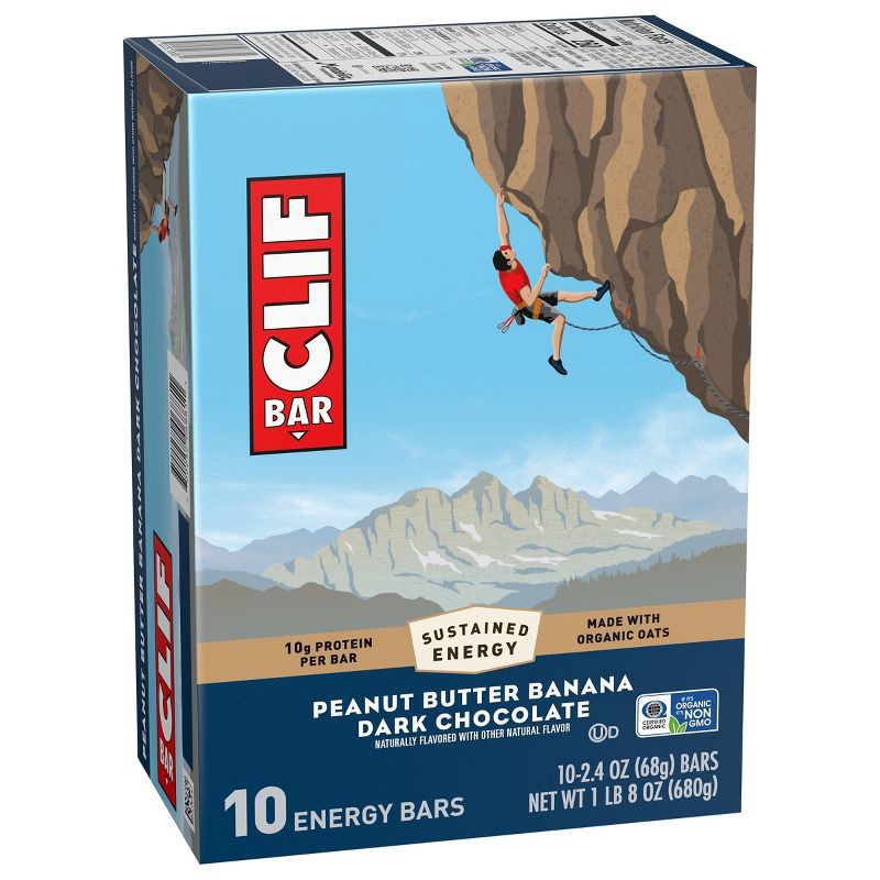 slide 7 of 14, CLIF Bar Peanut Butter Banana with Dark Chocolate Granola Plant-Based Soy Protein Bar Made with Organic Oats - 10g Protein - 24oz/10ct, 10 gram, 24 oz, 10 ct