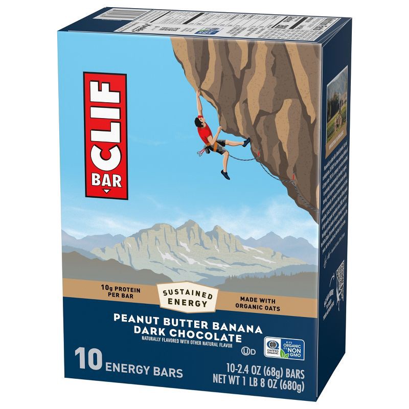 slide 8 of 14, CLIF Bar Peanut Butter Banana with Dark Chocolate Granola Plant-Based Soy Protein Bar Made with Organic Oats - 10g Protein - 24oz/10ct, 10 gram, 24 oz, 10 ct