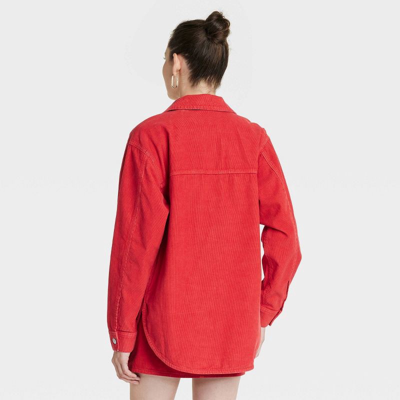 slide 2 of 3, Women's Long Sleeve Corduroy Shacket - Universal Thread™ Red XL, 1 ct
