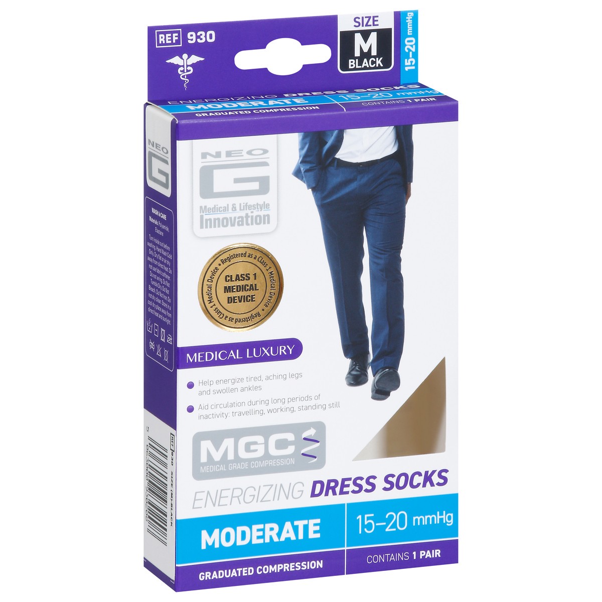 slide 12 of 12, Neo G Black Moderate Energizing Dress Socks Size M 1 ea, 1 ct