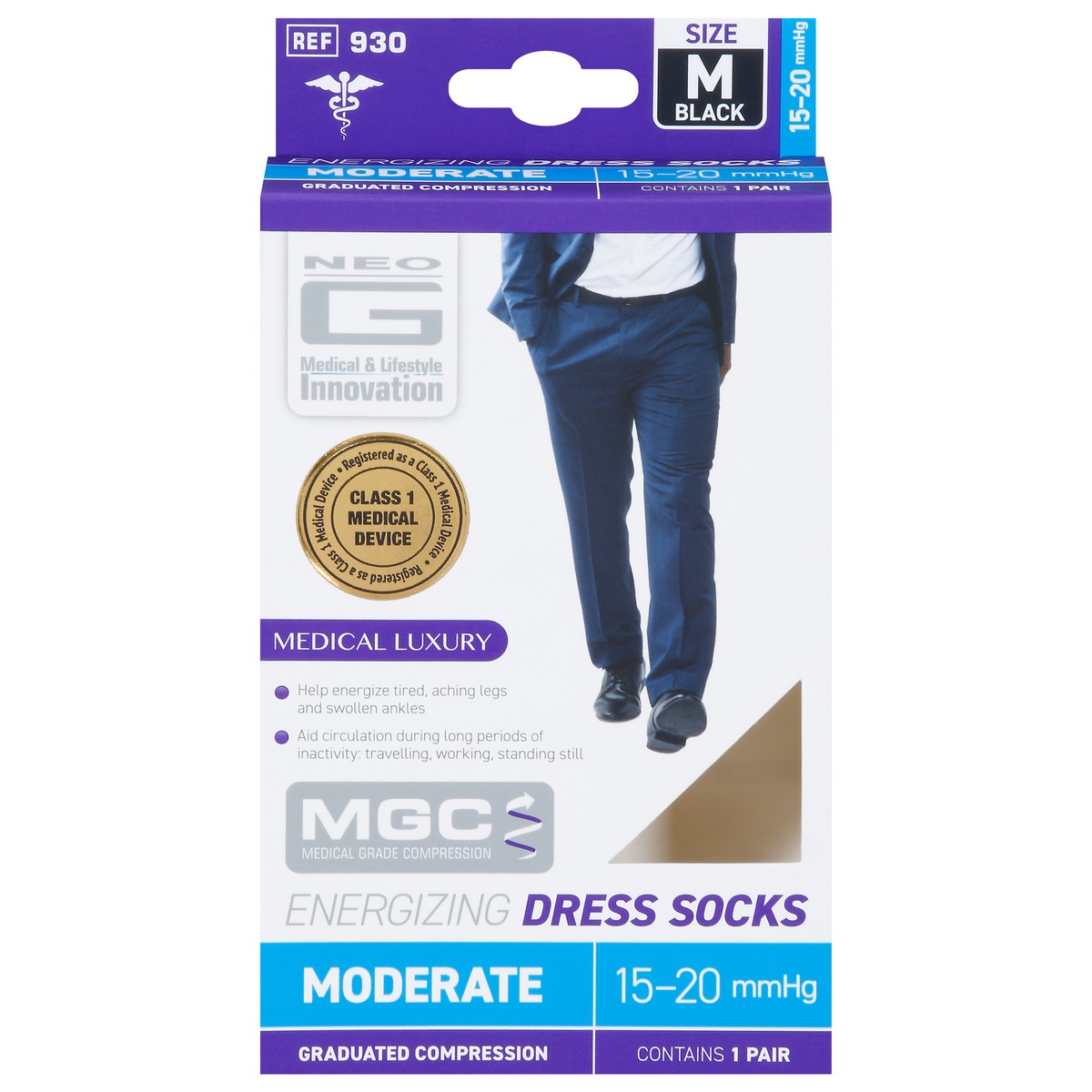 slide 6 of 12, Neo G Black Moderate Energizing Dress Socks Size M 1 ea, 1 ct