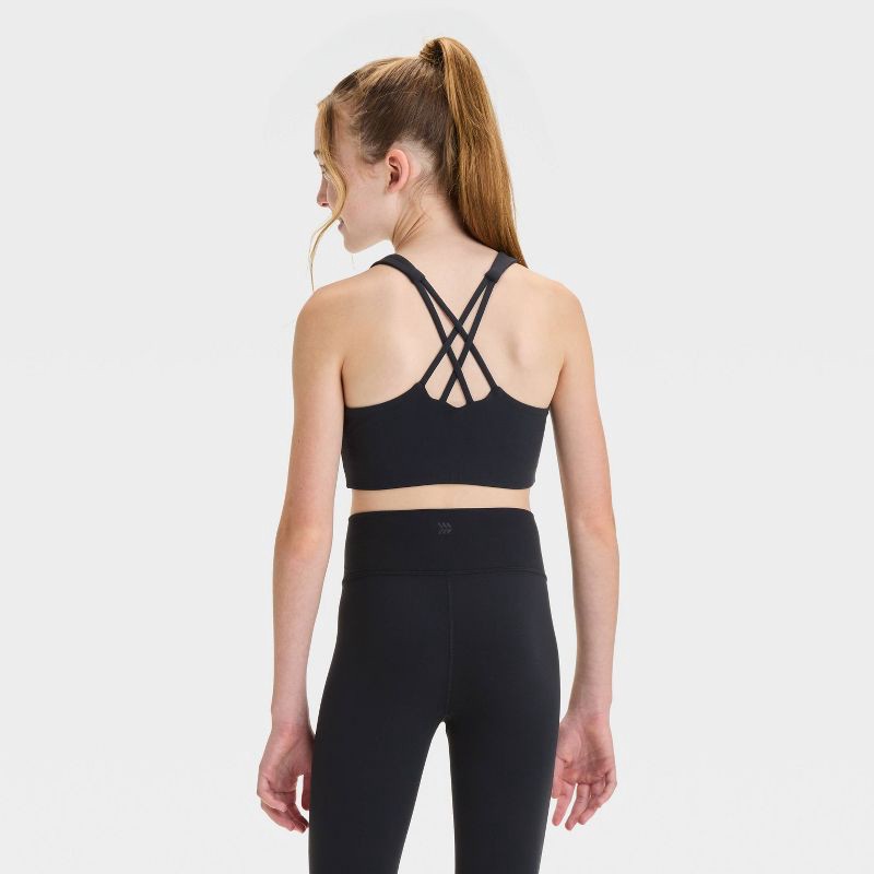 slide 2 of 3, Girls' Everyday Soft Bra - All In Motion™ Black XS: Moisture Wicking, Quick Drying, UPF 50+, Slim Fit Top, 1 ct