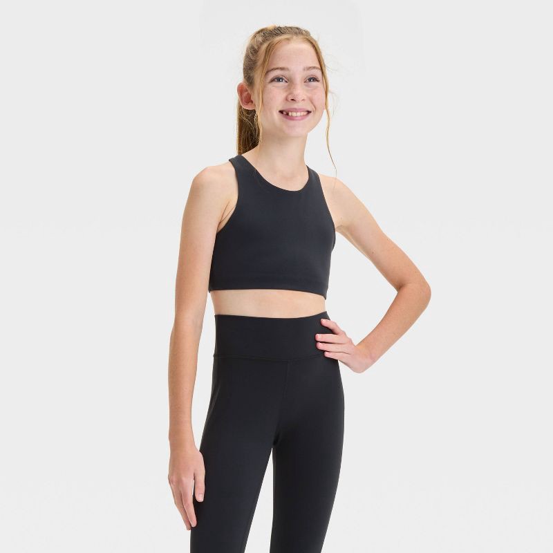 slide 1 of 3, Girls' Everyday Soft Bra - All In Motion™ Black XS: Moisture Wicking, Quick Drying, UPF 50+, Slim Fit Top, 1 ct