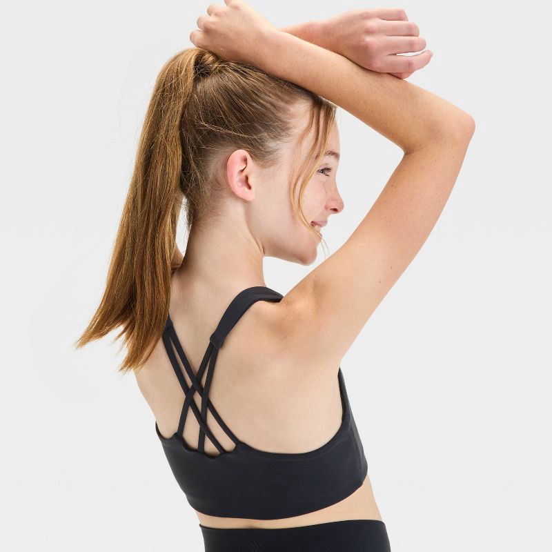 slide 3 of 3, Girls' Everyday Soft Bra - All In Motion™ Black XS: Moisture Wicking, Quick Drying, UPF 50+, Slim Fit Top, 1 ct