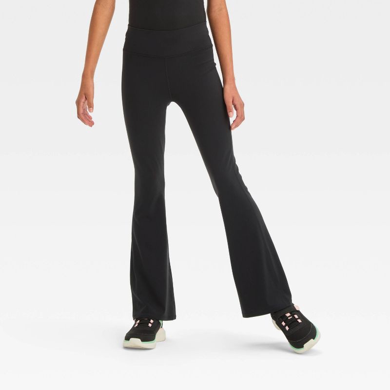 slide 1 of 3, Girls' Everyday Soft Flare Leggings - All In Motion™ Black S: High Rise, Moisture Wicking, UPF 50+, 1 ct