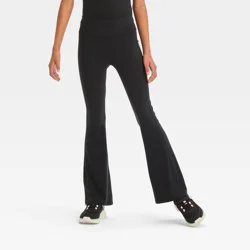 Girls&#x27; Everyday Soft Flare Leggings - All In Motion™ Black L: High Rise, Moisture Wicking, UPF 50+