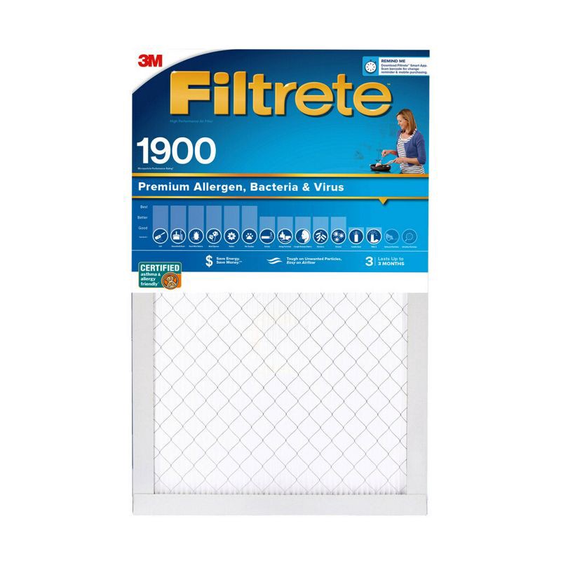 slide 10 of 12, Filtrete 2pk 1900 Ultimate Allergens, Bacteria and Virus 20X30: Electrostatic Furnace Filter, MERV 13, 20x30x1, 2 Count, 2 ct